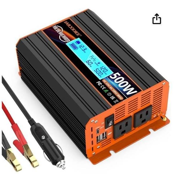JARXIOKE  500W Pure Sine Wave Power Inverter, 12V DC to 110V 120V Converter for Home, RV and Off-Gri