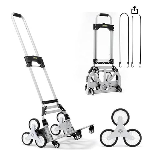 VEVOR Stair Climbing Cart, 220 lbs Load Capacity, Foldable Hand Truck with 32.3-45.7 inch Adjustable