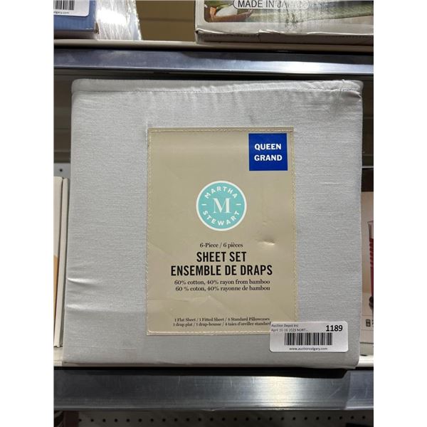 Martha Stewart Queen-Size 6-Piece Gray Sheet Set, Cotton-Bamboo Blend