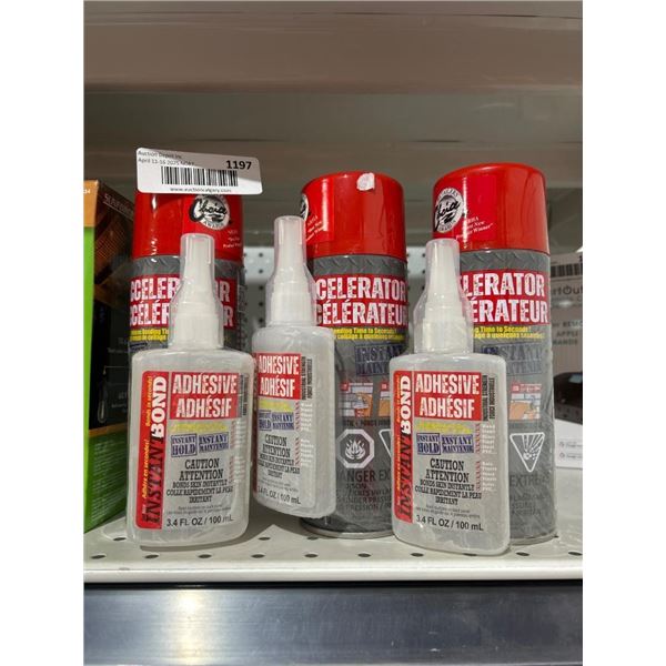 Instant Bond Adhesive and Accelerator Spray Set, 3.4 fl oz and 6 oz Lot of 3
