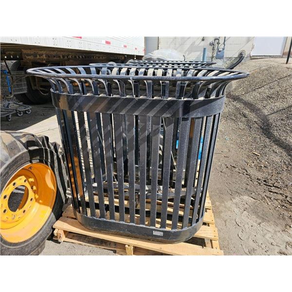 Metal Outdoor Trash Receptacle With Slatted Design 43″x26″x38″T