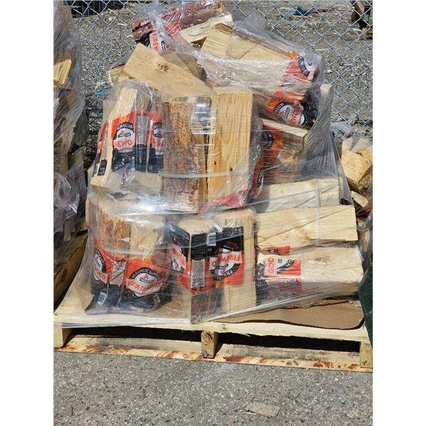 Pallet of Packaged Firewood Logs in Shrink Wrap