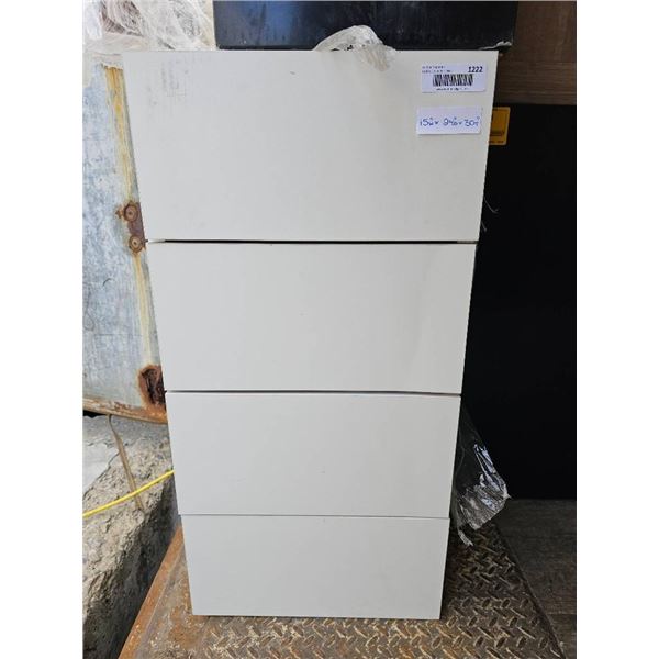 White Four-Drawer Cabinet with Dimensions 15x24x30 Inches