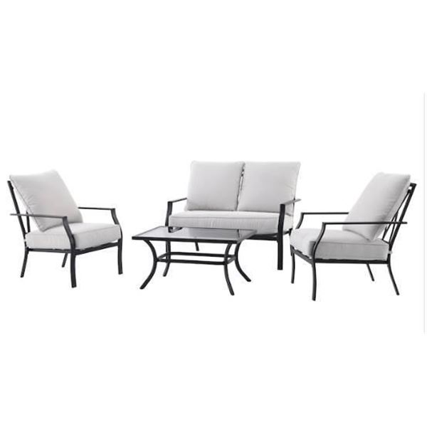 Landon & Co. 4-Piece Conversation Set With Black Steel Frame and Cushions