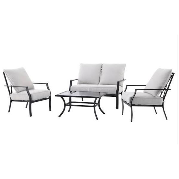 Landon & Co. 4-Piece Conversation Set With Black Steel Frame and Cushions