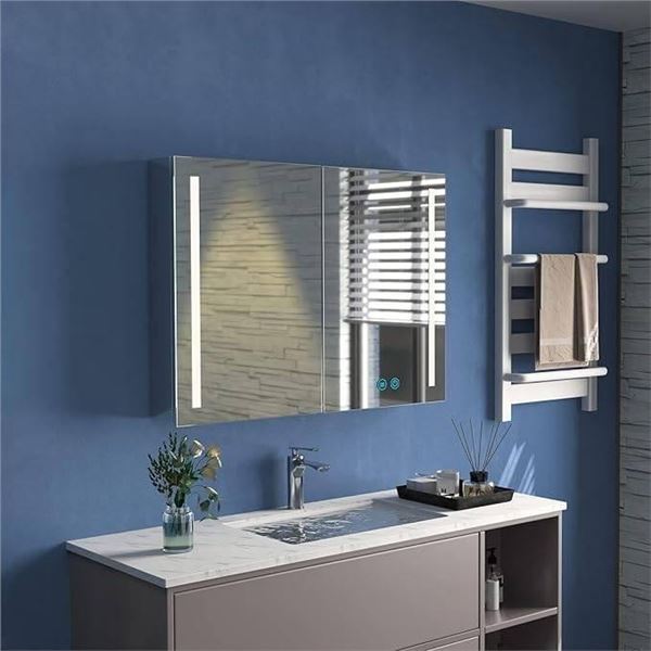 Seenvlog  LED Bathroom Medicine Cabinet, 3 Color Temp Changeable 31.5 x 26.7 x 5.1 inches