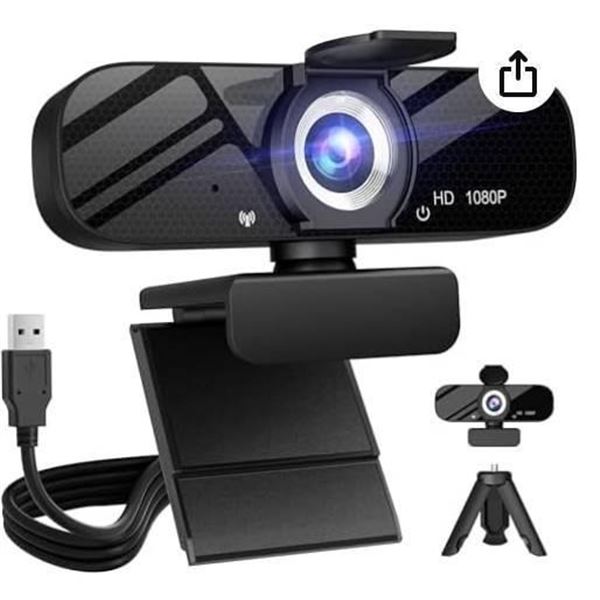 Catitru Full HD Webcam with Built-in Microphone and Rotatable Tripod, 1080P Video and Wide Angle Cam