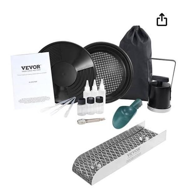 VEVOR Gold Panning Kit with Mini Sluice Box, 12″ Aluminum Gold Mining Equipment, 16 PCS Gol