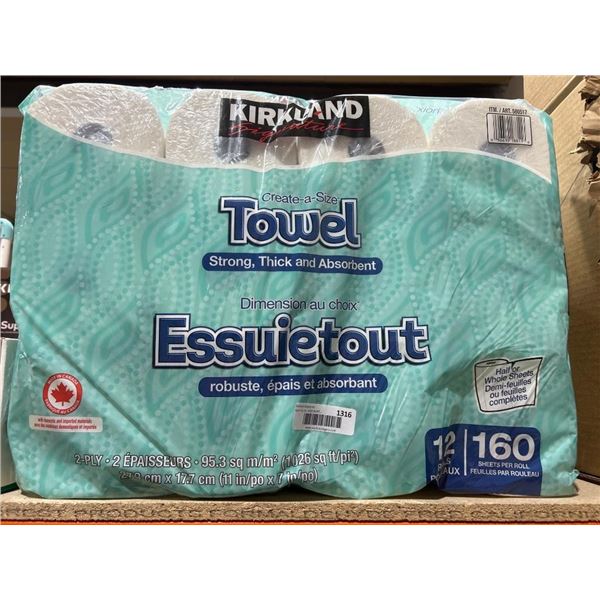 Kirkland Signature Create-A-Size Towel, 12 Rolls, 160 Sheets Per Roll