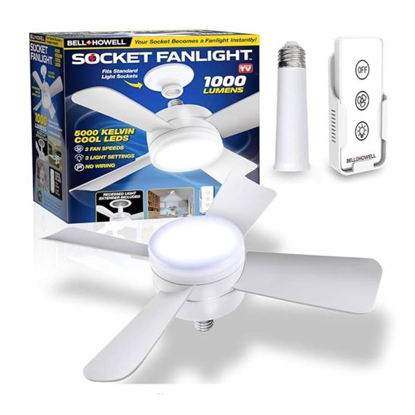 Bell+Howell Socket Fanlight with 3500 Kelvin Warm LEDs and Remote Control
