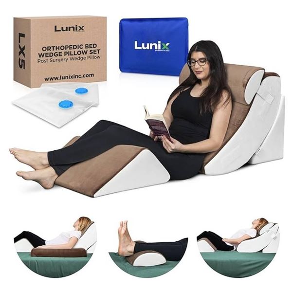 Lunix 4pcs Orthopedic Bed Wedge Pillow Set, Post Surgery Memory Foam for Back, Leg Pain Relief, Adju