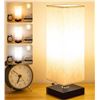 Image 1 : Soilsiu Beside Table Lamp-Bedroom 3-Way Dimmable Solid Wood Lamps with Modern Fabric Shade