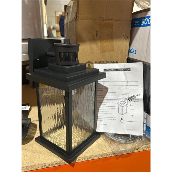 Black Outdoor Wall Lantern With Motion Sensor and Water Glass Lot of 2
