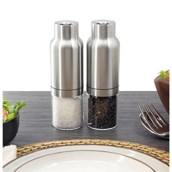 Kamenstein Gravity-Activated Salt and Pepper Grinder Set, Stainless Steel