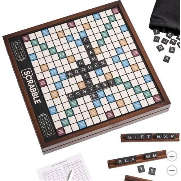 Scrabble Premier Edition Board Game with Wooden Features