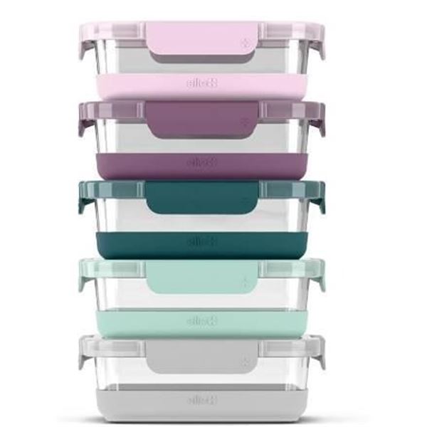 Lot of 5  Ello Stackable Glass Food Storage Containers with Leak-Proof Lids