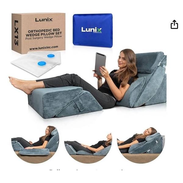 Lunix 6pcs Orthopedic Bed Wedge Pillow Set, Post Surgery Memory Foam for Back, Neck and Leg Pain Rel