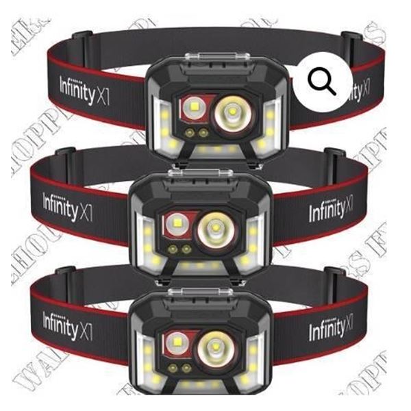 Infinity XT Rechargeable LED Headlamp Set with Dual Power, 3 Pack