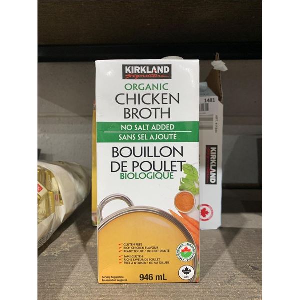 Kirkland Organic Chicken Broth, No Salt Added, 946 mL, 6 Cartons