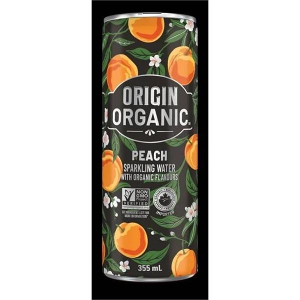 Origin Organic Sparkling Peach Beverages, 24 x 355 mL