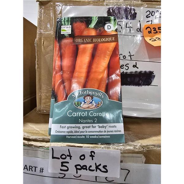 Lot of 5 PackS of Mr. Fothergill’s Organic Nantes 2 Carrot Seeds
