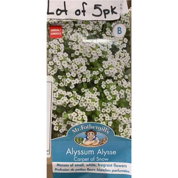 Lot of 5 Packs – Mr. Fothergill’s Alyssum Alyssé Carpet of Snow Flower Packs