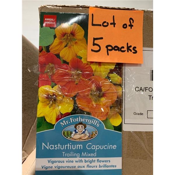 Lot of 5 Packs – Mr. Fothergill’s Nasturtium Capucine Trailing Mixed Flower Seeds