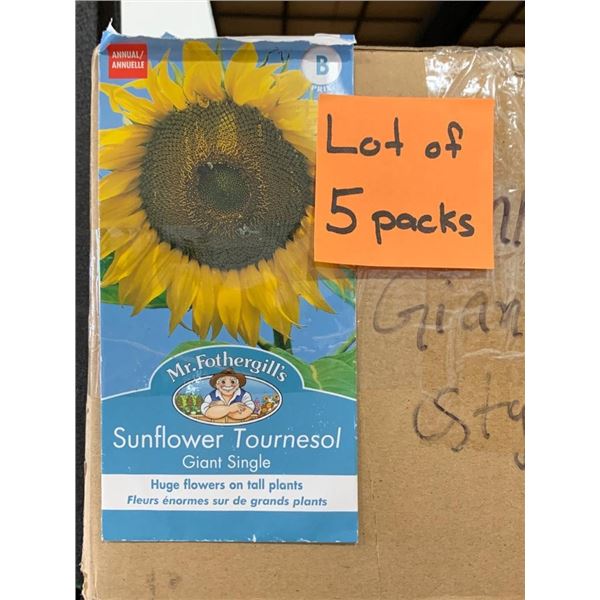 Lot of 5 Packs –  Mr. Fothergill’s Sunflower Tournesol Giant Single Seeds