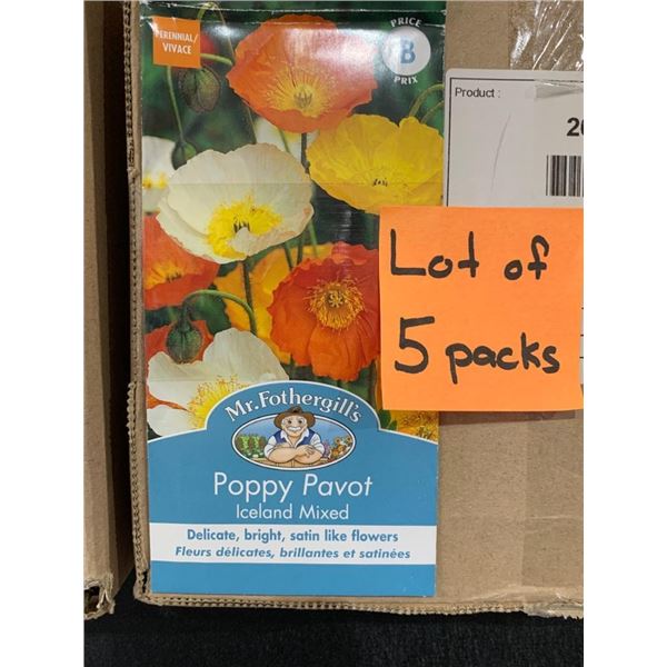 Lot of 5 Packs –  Mr. Fothergill’s Poppy Pavot Iceland Mixed Seed Packs