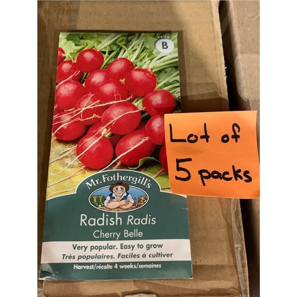 Lot of 5 Packs  Mr. Fothergill’s Radish Cherry Belle Seed Packs