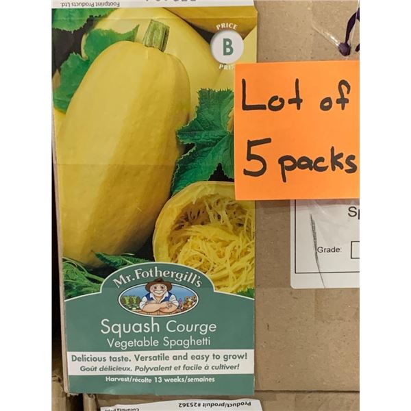 Lot of 5 Packs of Mr. Fothergill’s Squash Courge Vegetable Spaghetti Seeds