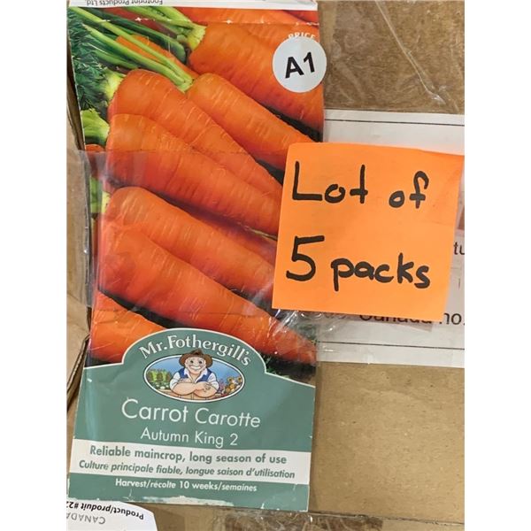 Lot of 5 Packs of Mr. Fothergill’s Carrot Autumn King 2 Seeds