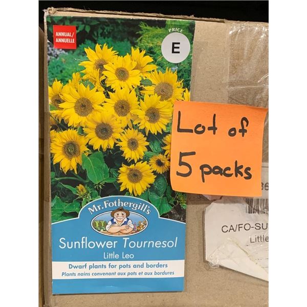 Lot of 5 Packs of Mr. Fothergill’s Sunflower Tournesol Little Leo Seeds