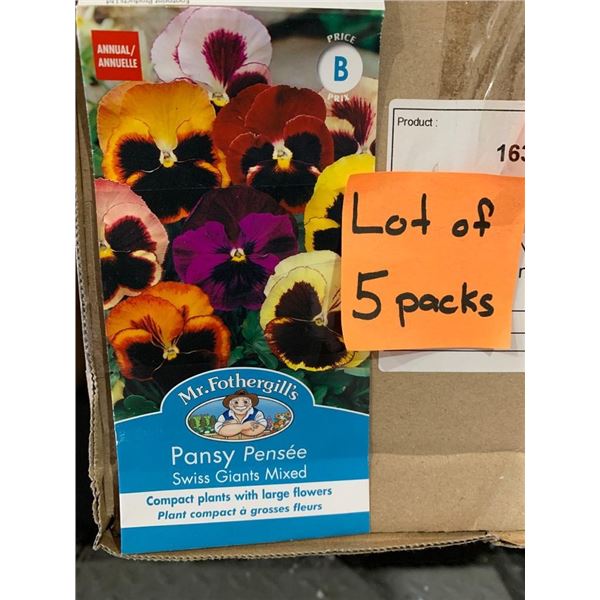 Lot of 5 Packs of Mr. Fothergill’s Pansy Pensee Swiss Giants Mixed Seeds