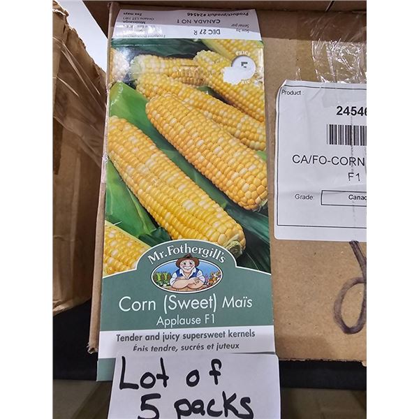 Lot of 5 Packs Mr. Fothergill’s Corn (Sweet) Applause F1 Seeds