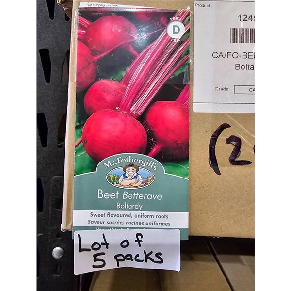 Lot of 5 Packs� Mr Fothergill’s Beet Betterave Boltardy Seed Packs