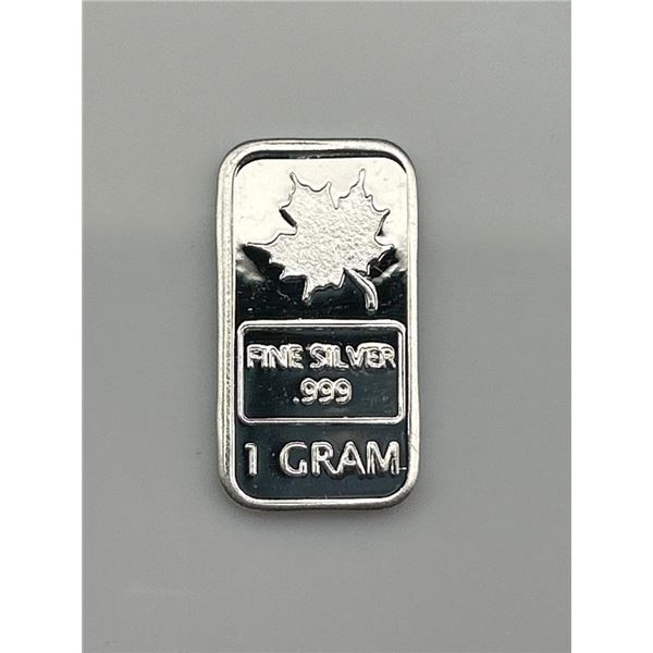1 Gram .999 Fine Silver Bar with Maple Leaf Design