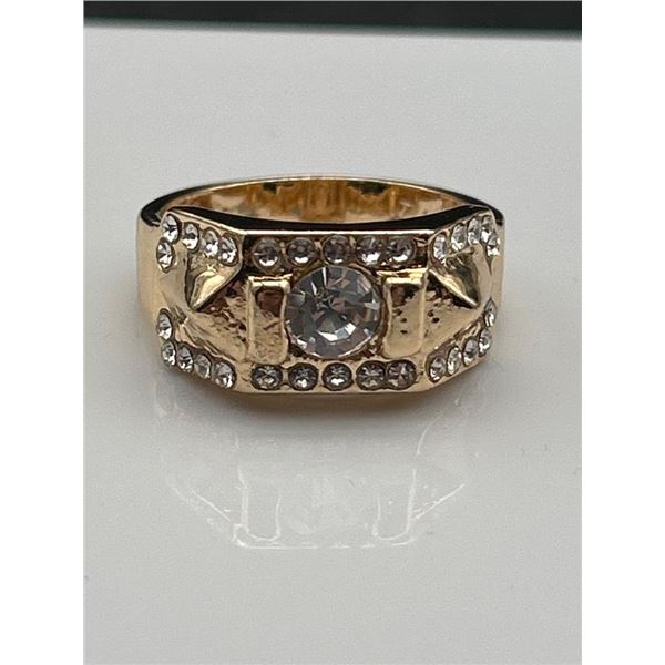 Gold-Tone Ring with Clear Gemstone and Accents