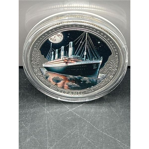 Titanic-Themed Commemorative Silver Coin Featuring Ship and Staircase Design