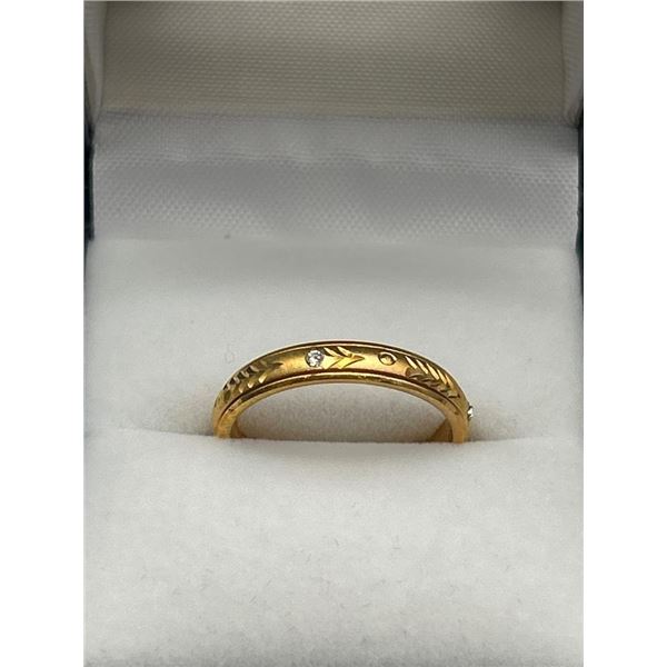 18K Yellow Gold Band Ring With Diamond Accents
