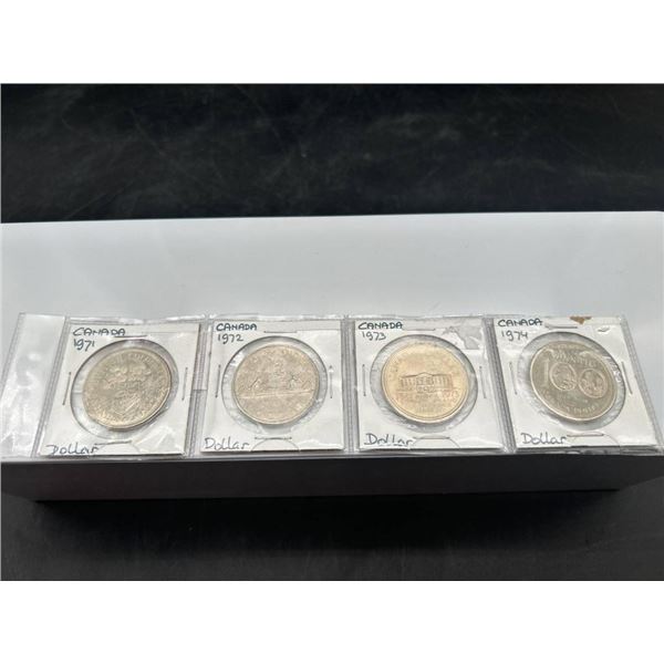 Set of Four Canadian Dollar Coins (1971, 1972, 1973, 1974)