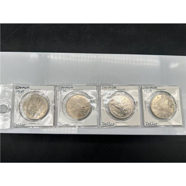 Set of Four Canada Dollar Coins: 1975, 1976, 1977, 1978