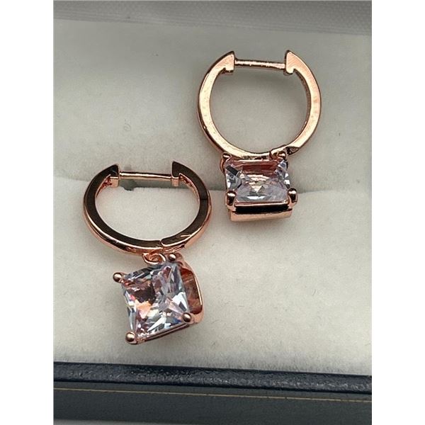 Rose Gold-Tone Earrings with Square-Cut Crystal Pendants