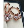Image 2 : Rose Gold-Tone Earrings with Square-Cut Crystal Pendants