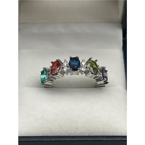 Sterling Silver Multi-Stone Ring with 925 Marking