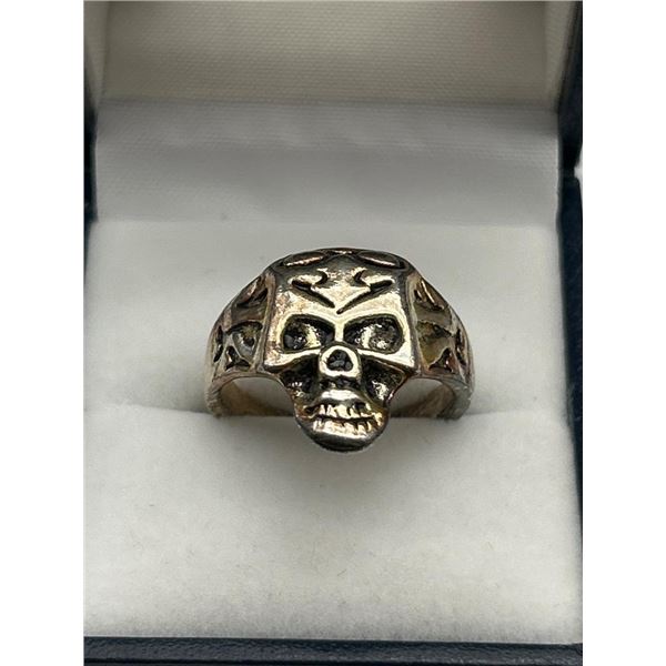 Sterling Silver Skull Ring with Ornamental Detailing