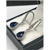 Image 3 : Pair of Drop Earrings with Sapphire-Like Stones and Silver-Toned Finish