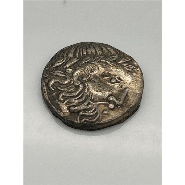 Ancient Silver Coin with Profile and Cross Motif