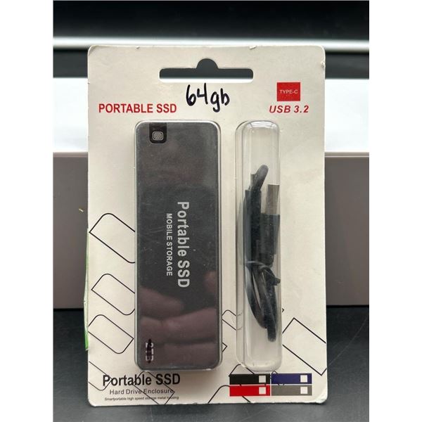 Portable SSD External Hard Drive, 64GB, USB 3.2 Interface
