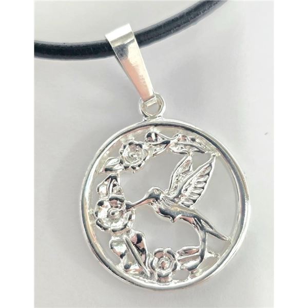 Silver Bird With Leather Cord Necklace